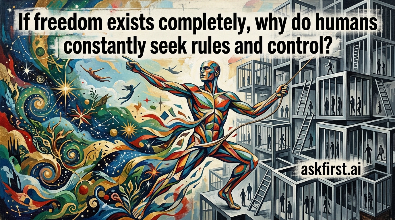 If freedom exists completely, why do humans constantly seek rules and control? If freedom exists completely, why do humans constantly seek rules and control?