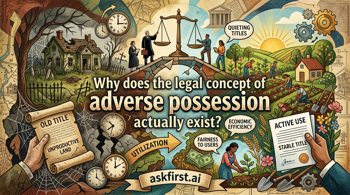 Why does the legal concept of adverse possession actually exist? Why does the legal concept of adverse possession actually exist?