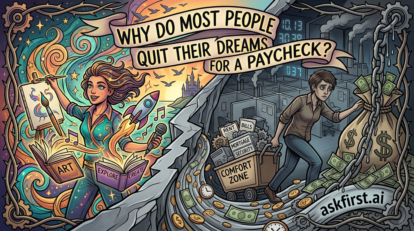Why do most people quit their dreams for a paycheck? Why do most people quit their dreams for a paycheck?