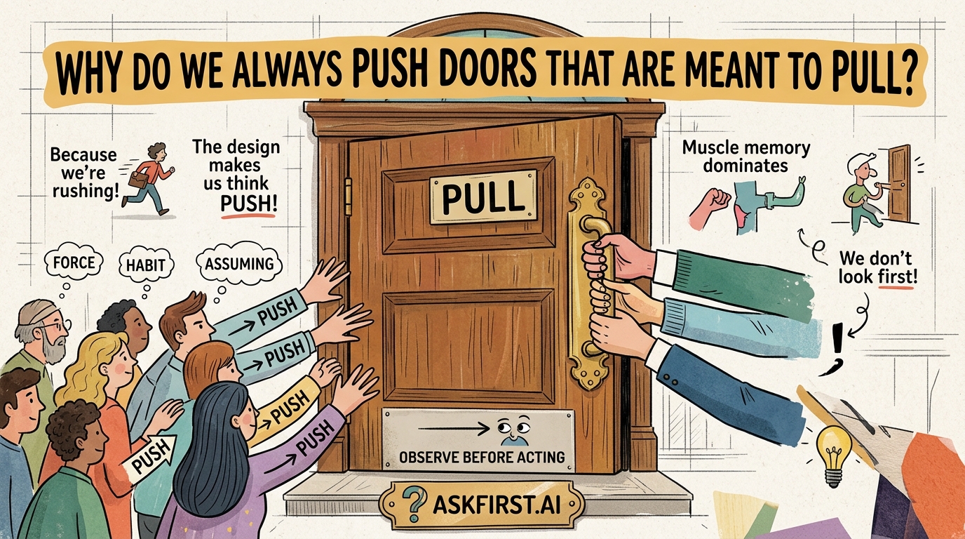 Why do we always push doors that are meant to pull? Why do we always push doors that are meant to pull?