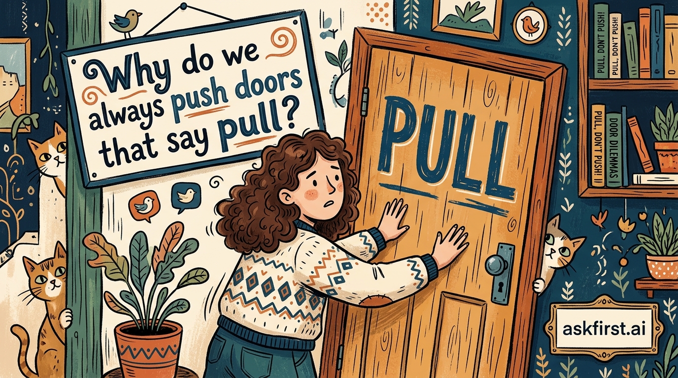 Why do we always push doors that say pull? Why do we always push doors that say pull?