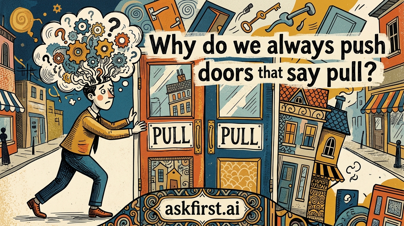 Why do we always push doors that say pull? Why do we always push doors that say pull?