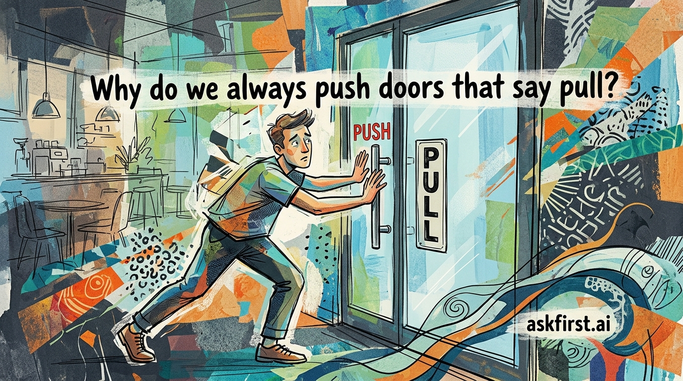 Why do we always push doors that say pull? Why do we always push doors that say pull?