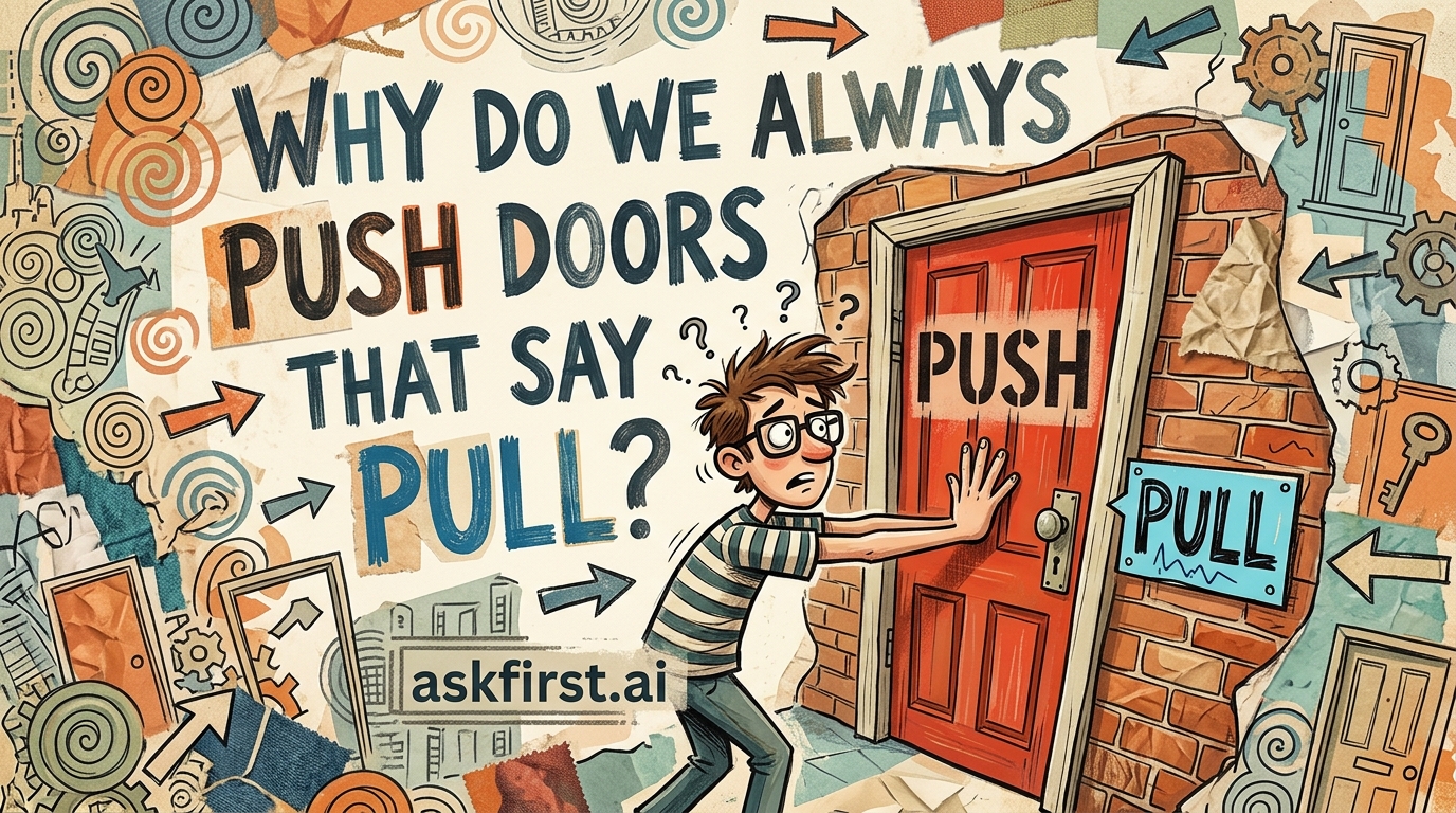 Why do we always push doors that say pull? Why do we always push doors that say pull?