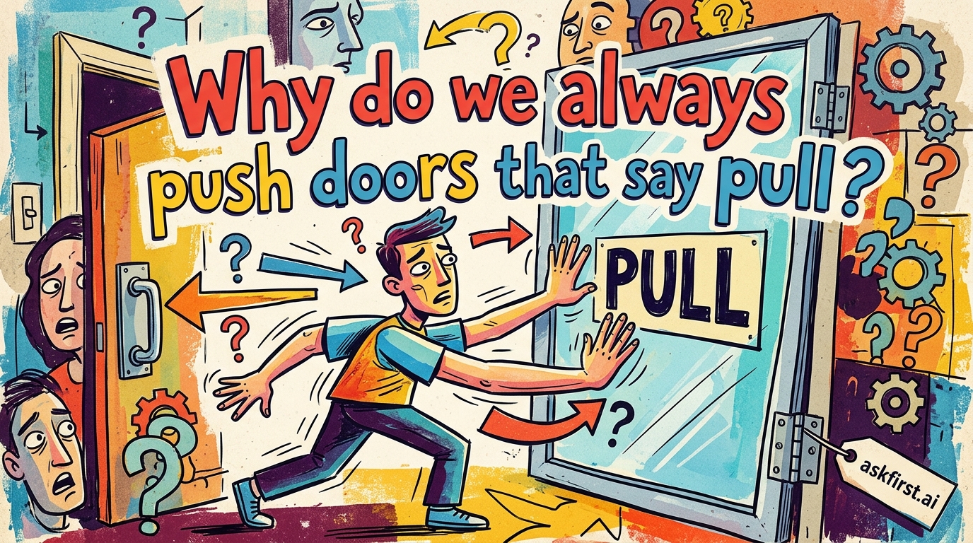 Why do we always push doors that say pull? Why do we always push doors that say pull?