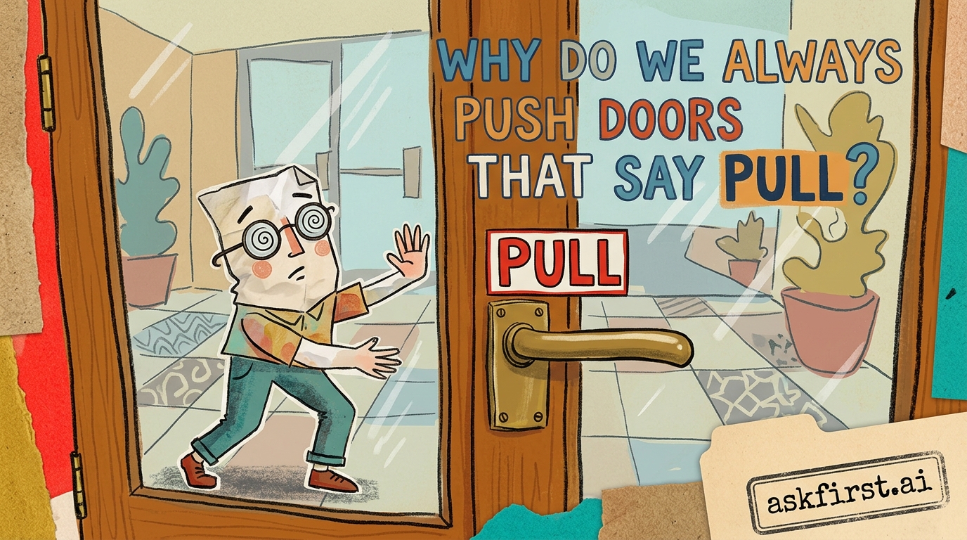 Why do we always push doors that say pull? Why do we always push doors that say pull?