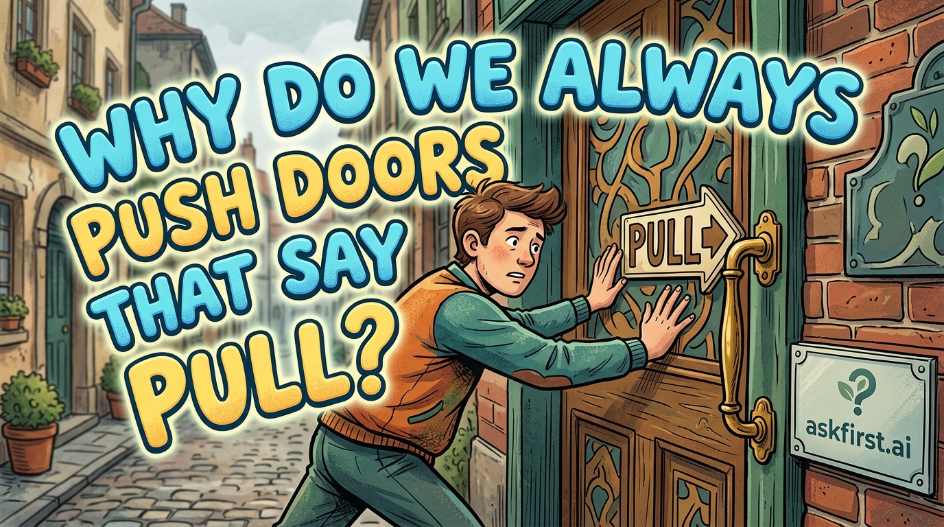 Why do we always push doors that say pull? Why do we always push doors that say pull?