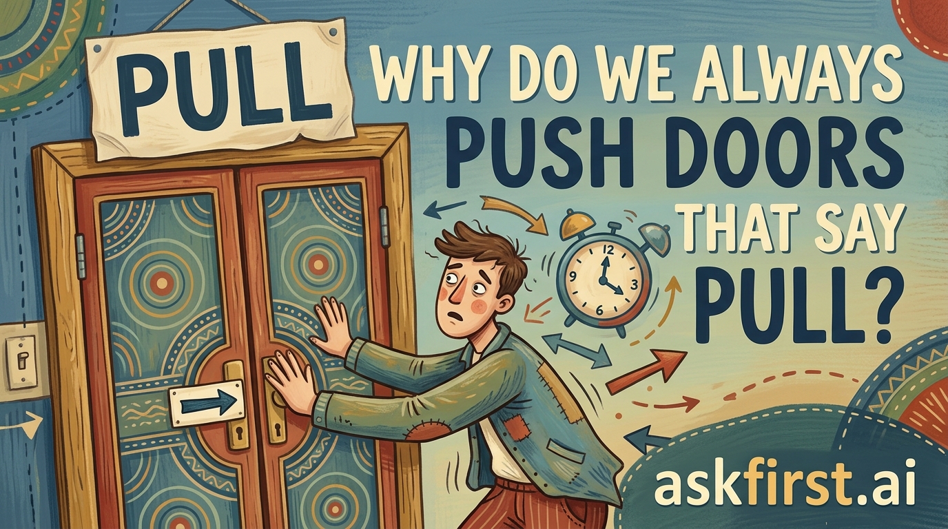 Why do we always push doors that say pull? Why do we always push doors that say pull?