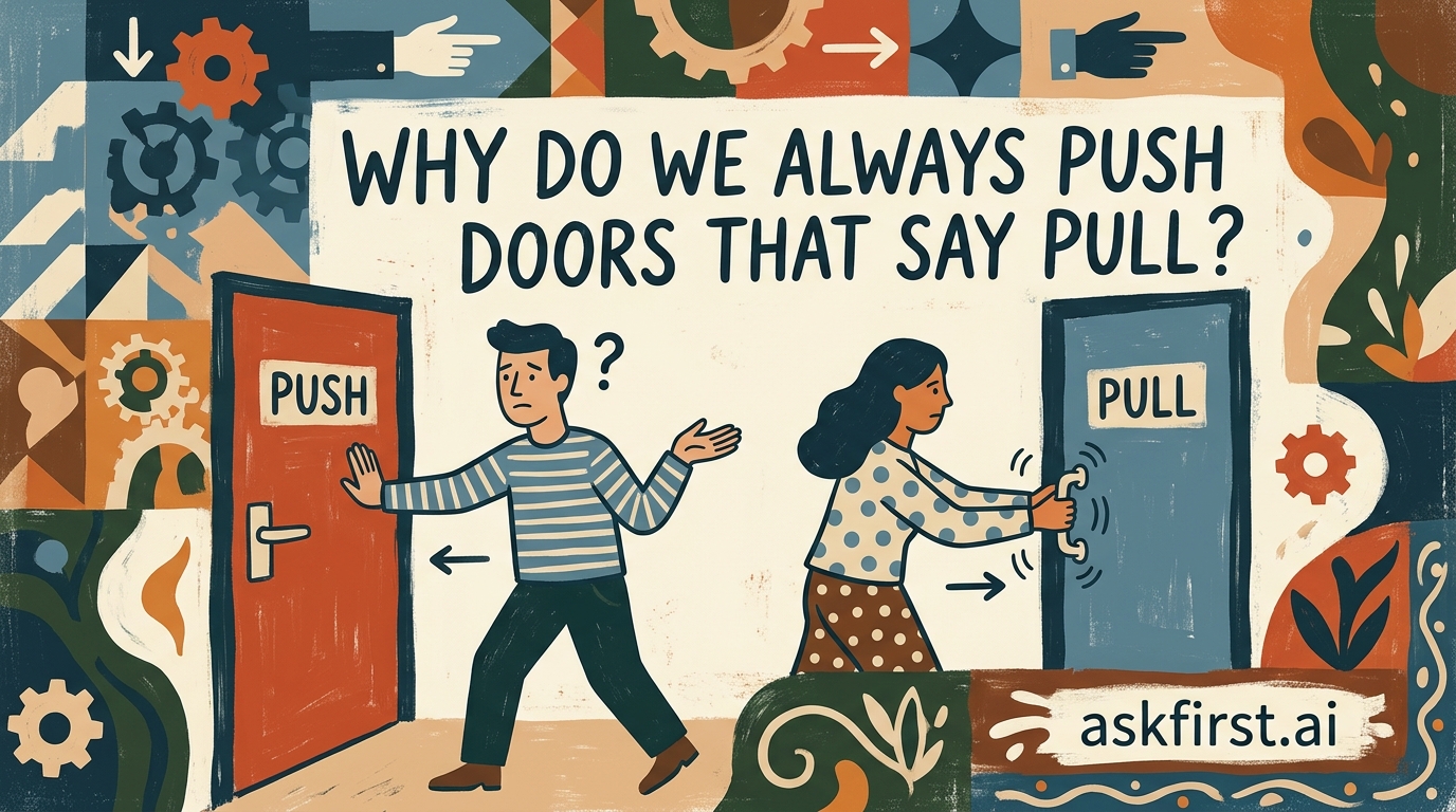 Why do we always push doors that say pull? Why do we always push doors that say pull?