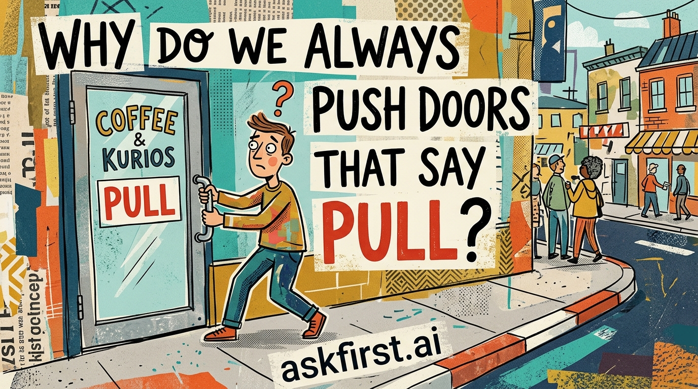 Why do we always push doors that say pull? Why do we always push doors that say pull?