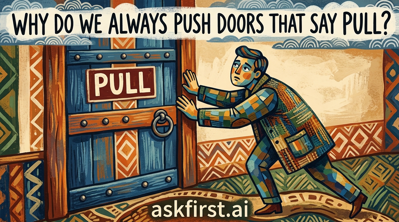 Why do we always push doors that say pull? Why do we always push doors that say pull?