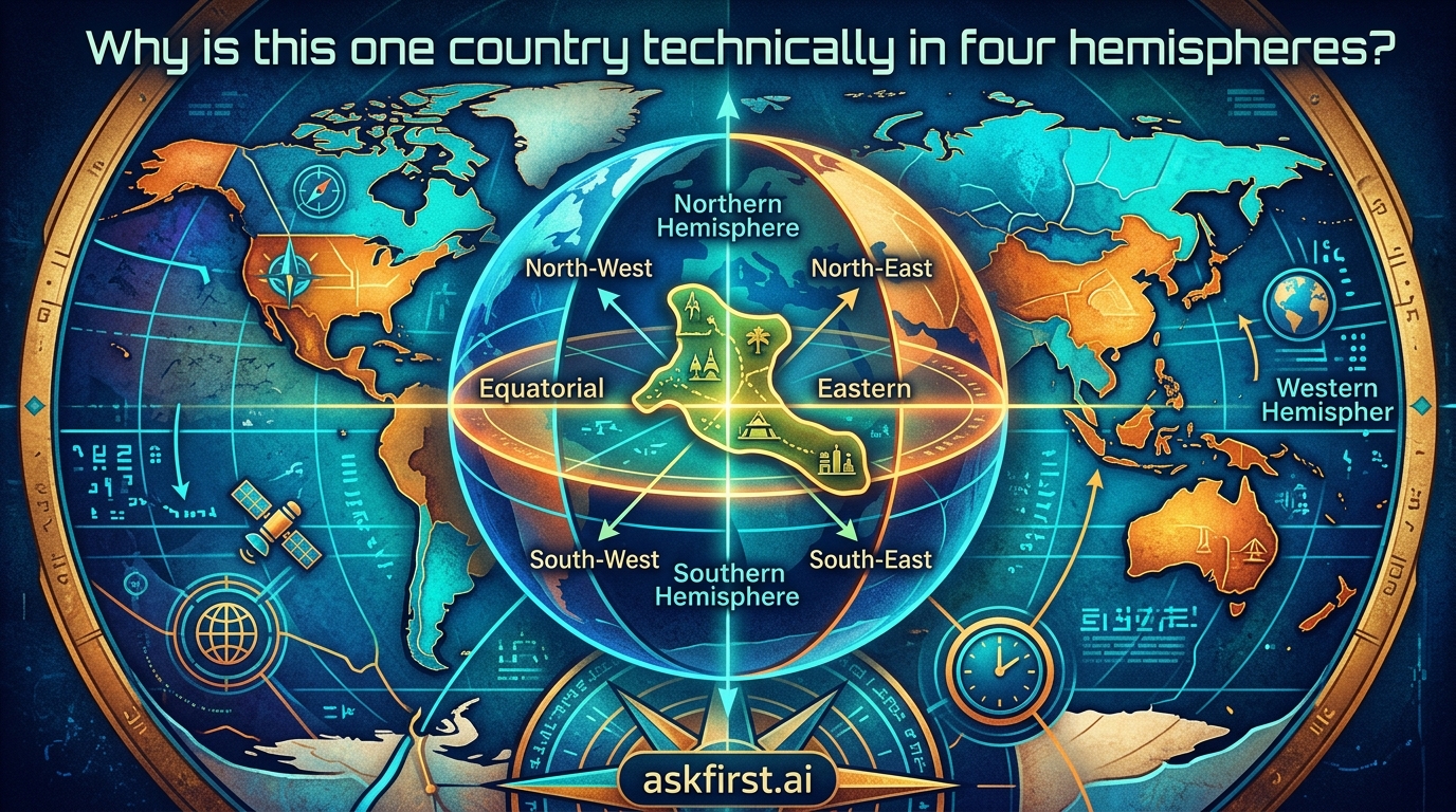 Why is this one country technically in four hemispheres? Why is this one country technically in four hemispheres?