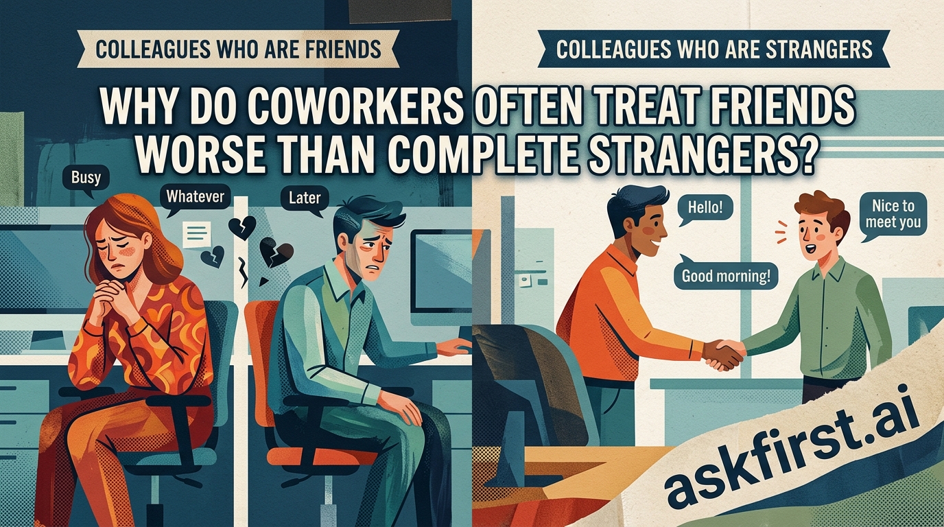Why do coworkers often treat friends worse than complete strangers? Why do coworkers often treat friends worse than complete strangers?