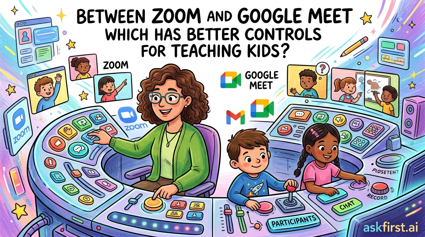 Between zoom and Google meet which has better controls for teaching kids? Between zoom and Google meet which has better controls for teaching kids?