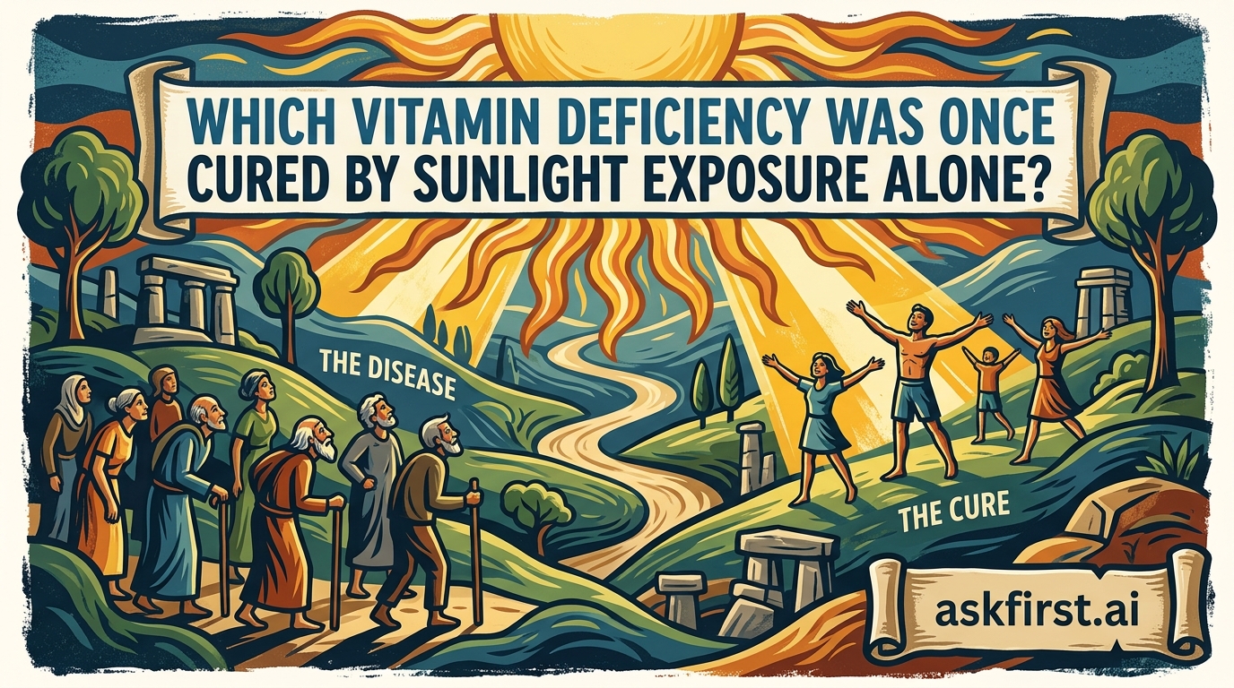 Which vitamin deficiency was once cured by sunlight exposure alone? Which vitamin deficiency was once cured by sunlight exposure alone?