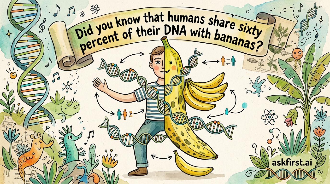 Did you know that humans share sixty percent of their DNA with bananas? Did you know that humans share sixty percent of their DNA with bananas?