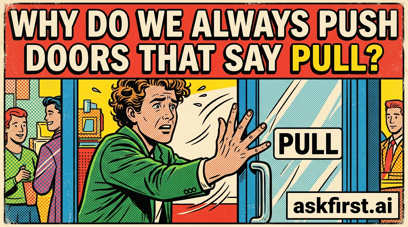 Why do we always push doors that say pull? Why do we always push doors that say pull?