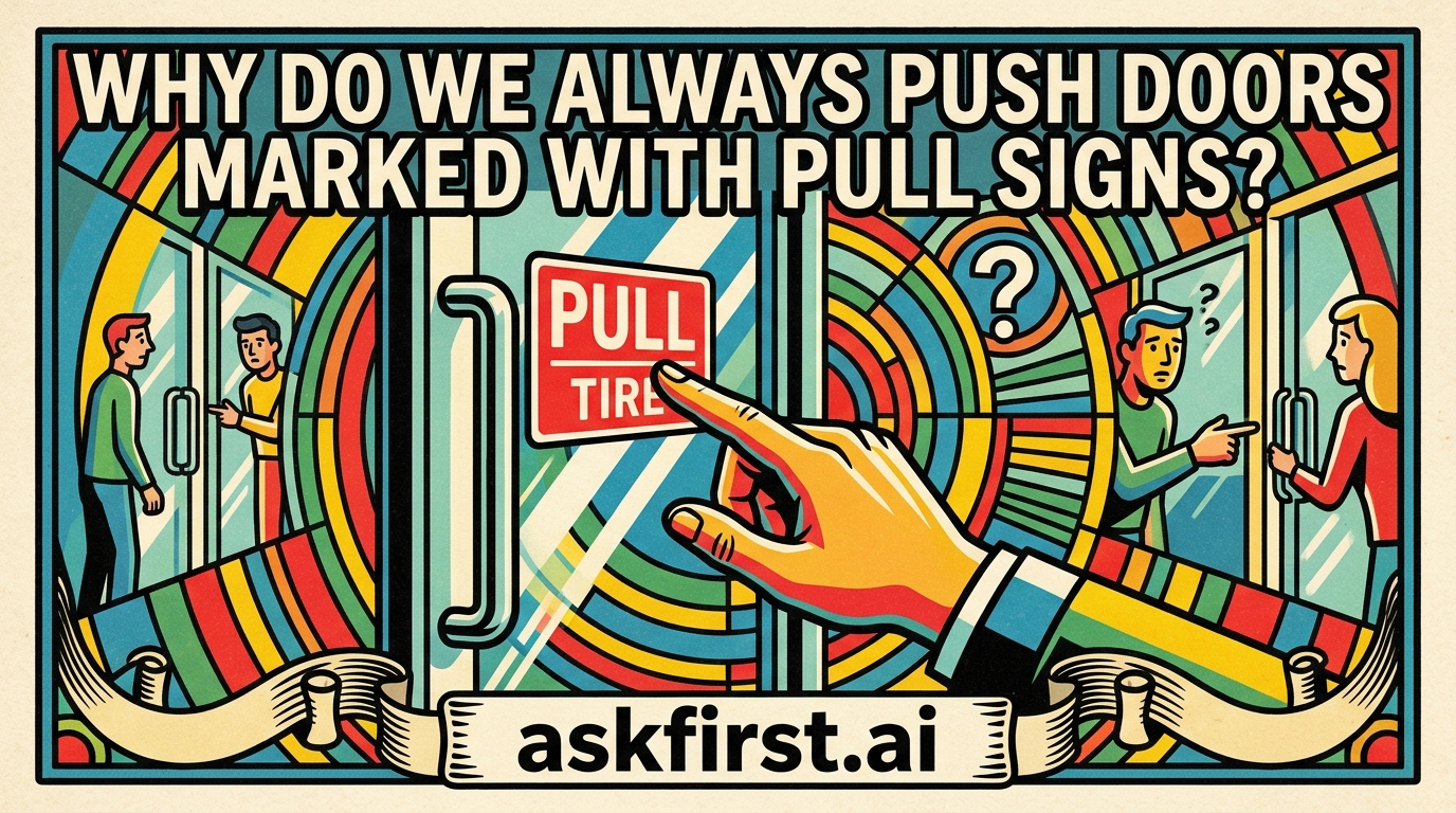 Why do we always push doors marked with pull signs? Why do we always push doors marked with pull signs?