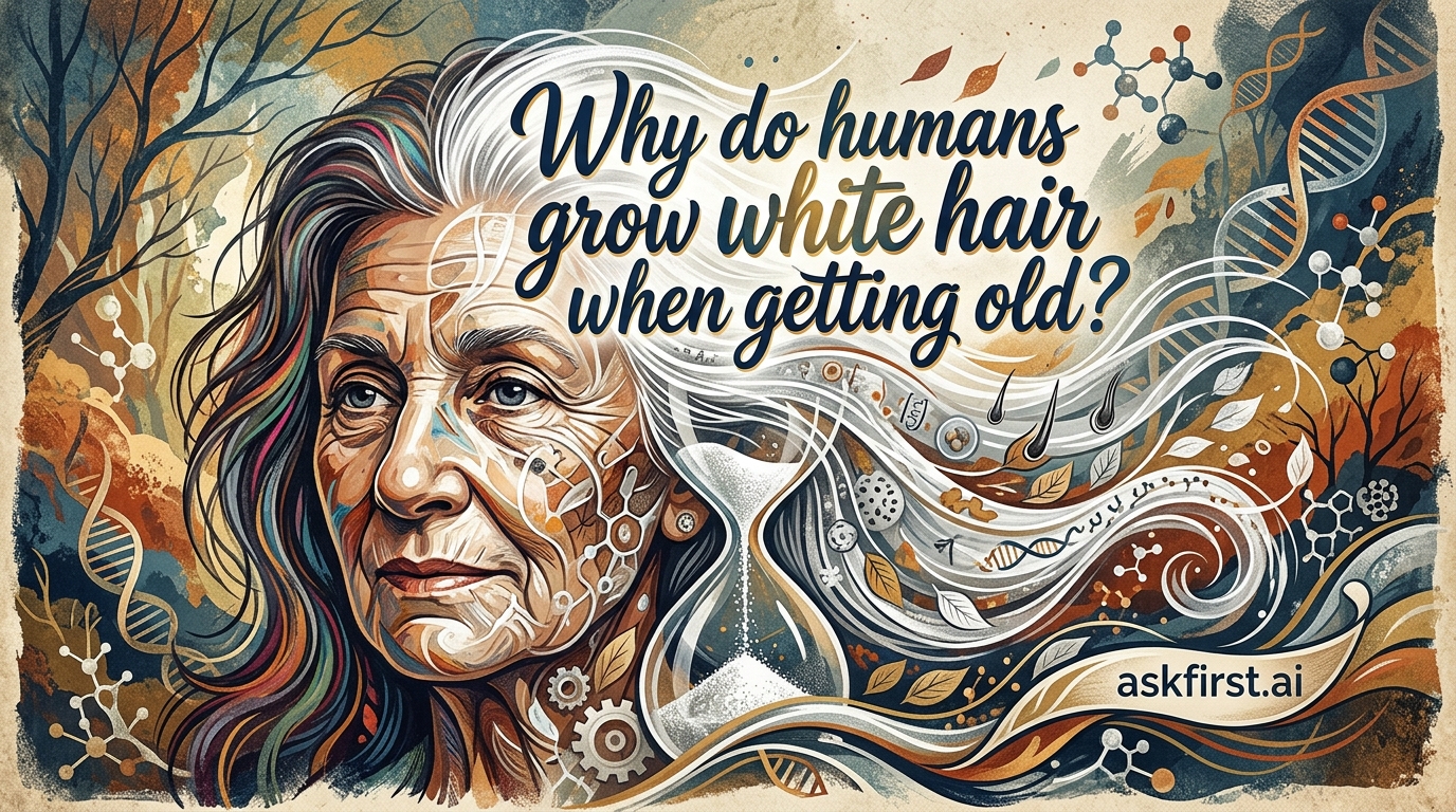 Why do humans grow white hair when getting old? Why do humans grow white hair when getting old?