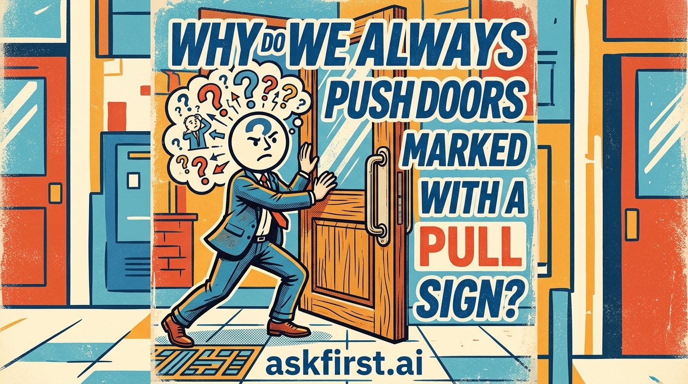 Why do we always push doors marked with a pull sign? Why do we always push doors marked with a pull sign?