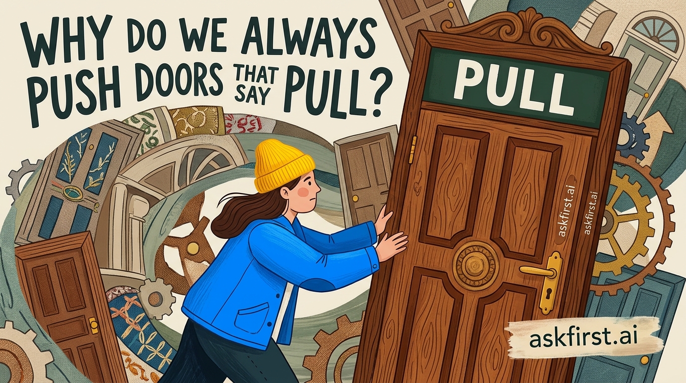 Why do we always push doors that say pull? Why do we always push doors that say pull?