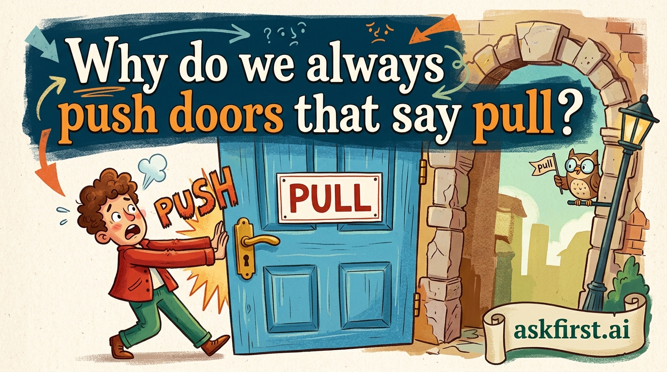 Why do we always push doors that say pull? Why do we always push doors that say pull?