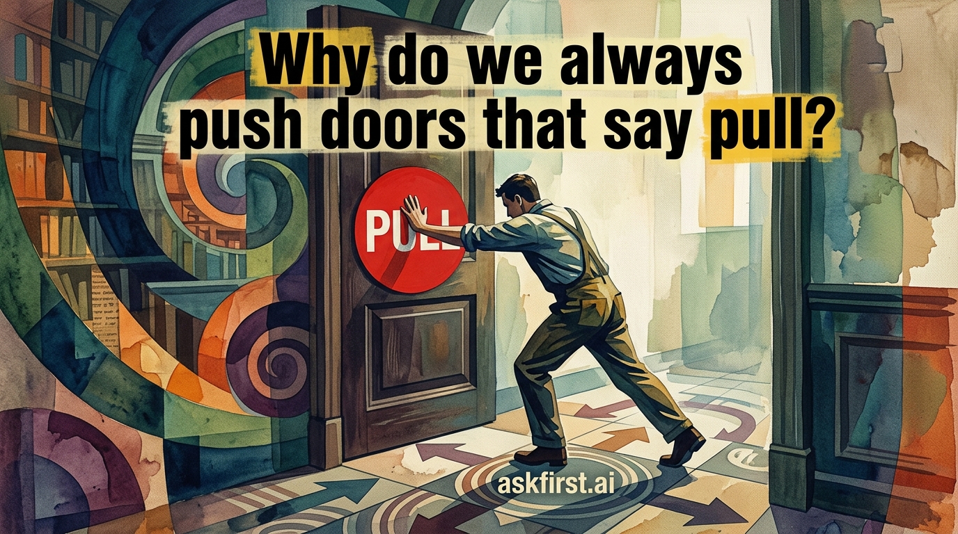 Why do we always push doors that say pull? Why do we always push doors that say pull?