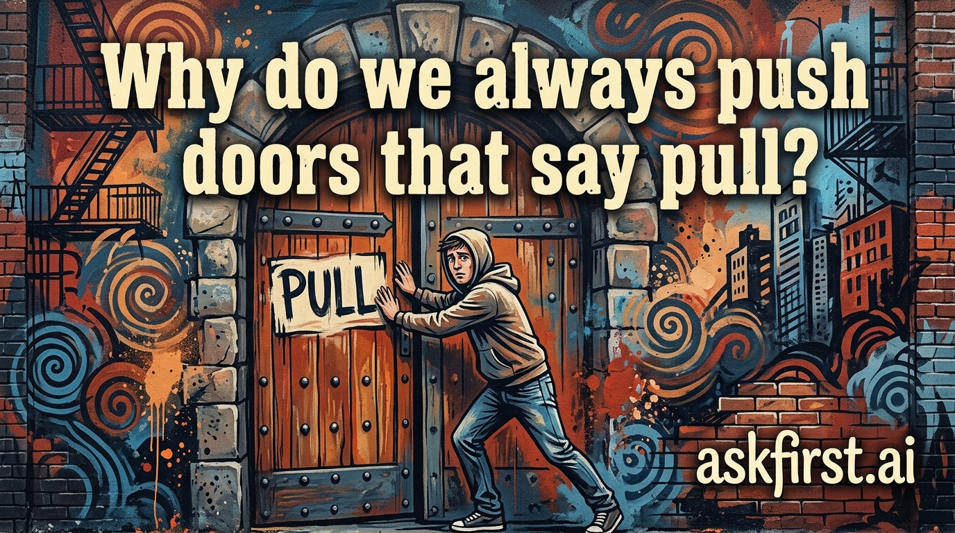 Why do we always push doors that say pull? Why do we always push doors that say pull?