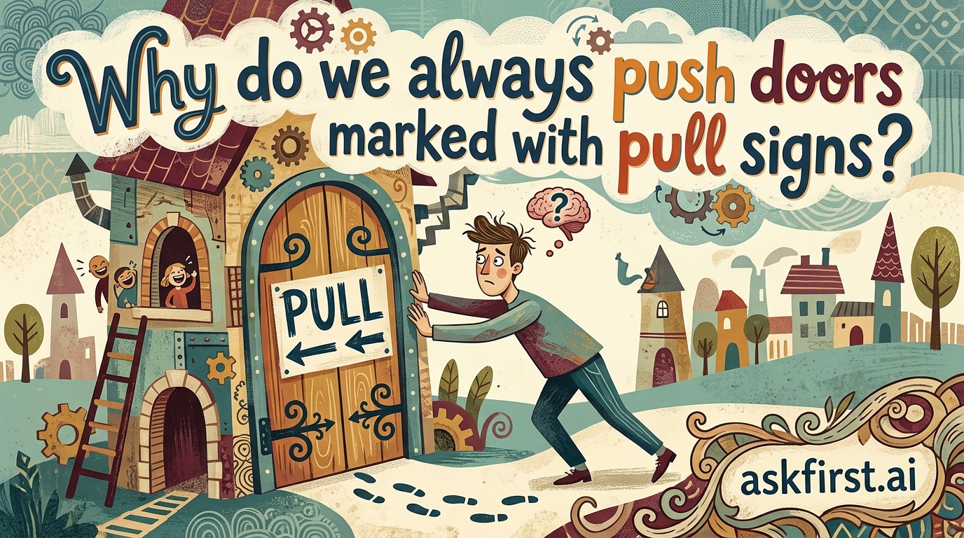 Why do we always push doors marked with pull signs? Why do we always push doors marked with pull signs?