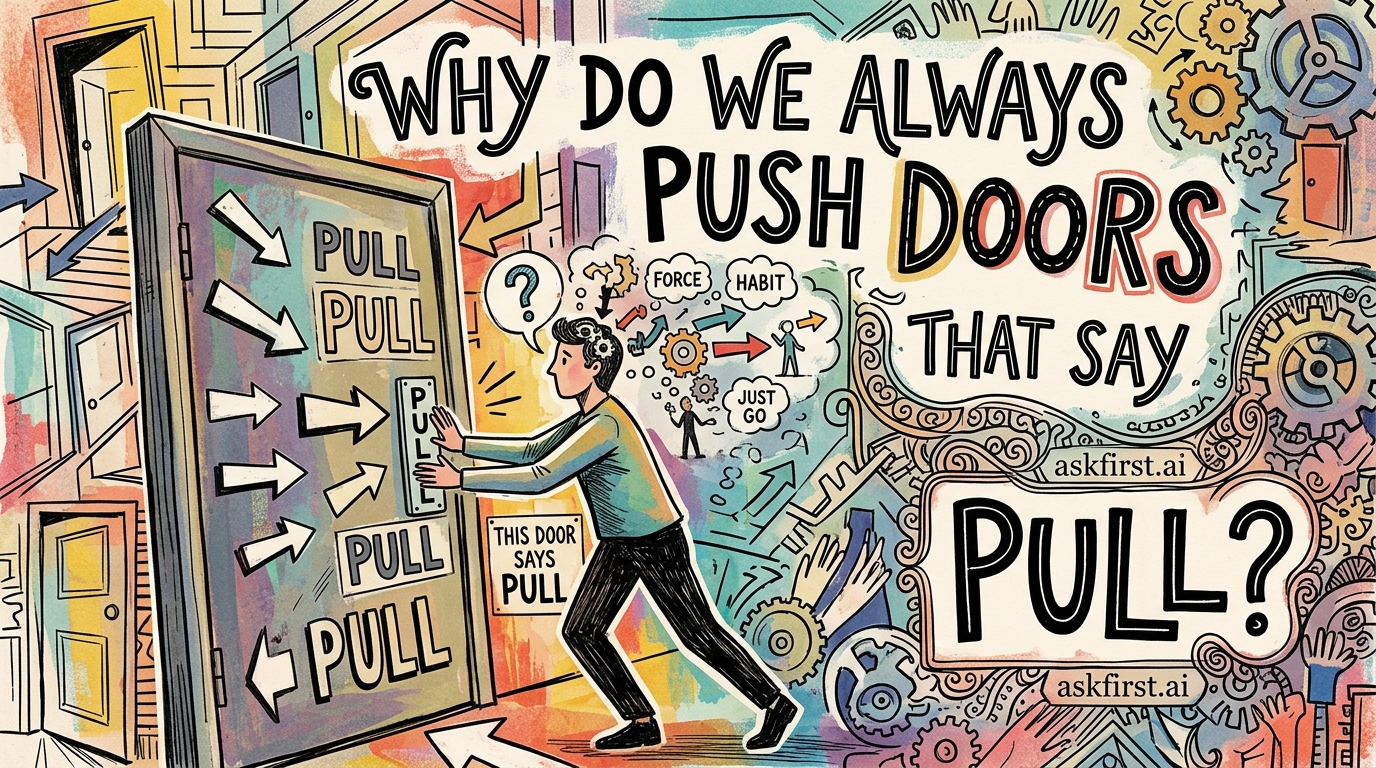 Why do we always push doors that say pull? Why do we always push doors that say pull?