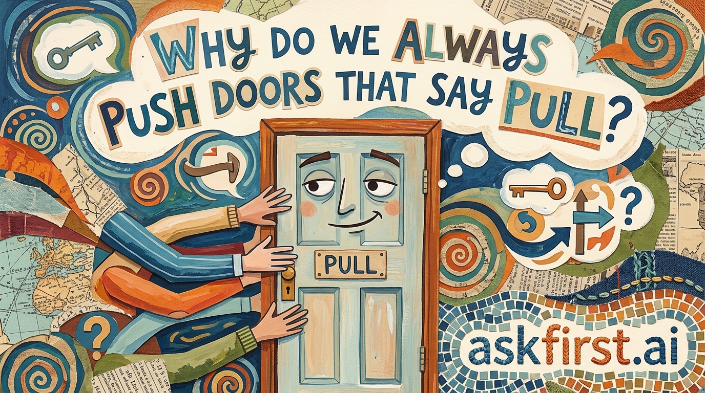 Why do we always push doors that say pull? Why do we always push doors that say pull?