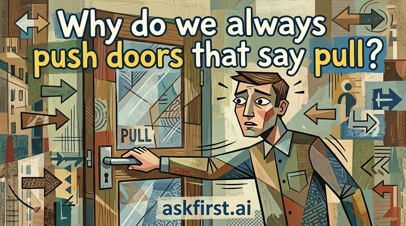 Why do we always push doors that say pull? Why do we always push doors that say pull?