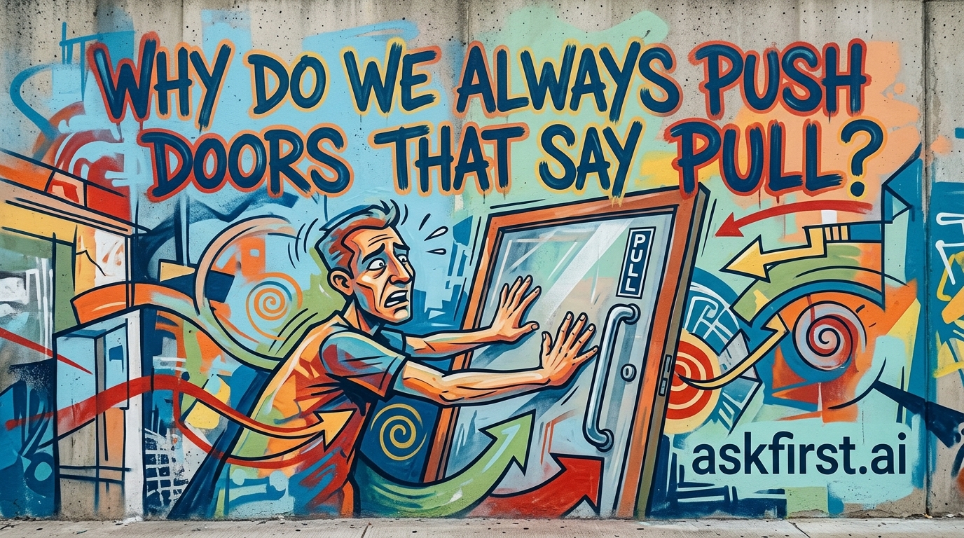 Why do we always push doors that say pull? Why do we always push doors that say pull?