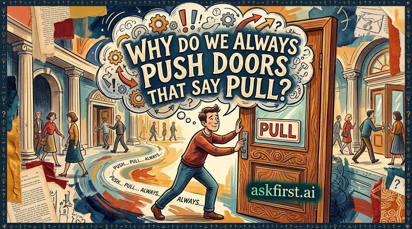 Why do we always push doors that say pull? Why do we always push doors that say pull?