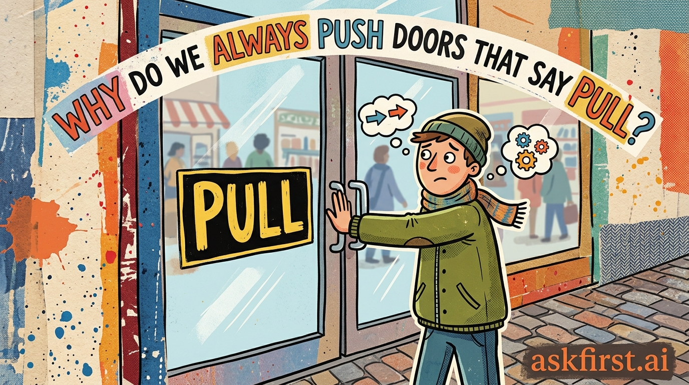 Why do we always push doors that say pull? Why do we always push doors that say pull?