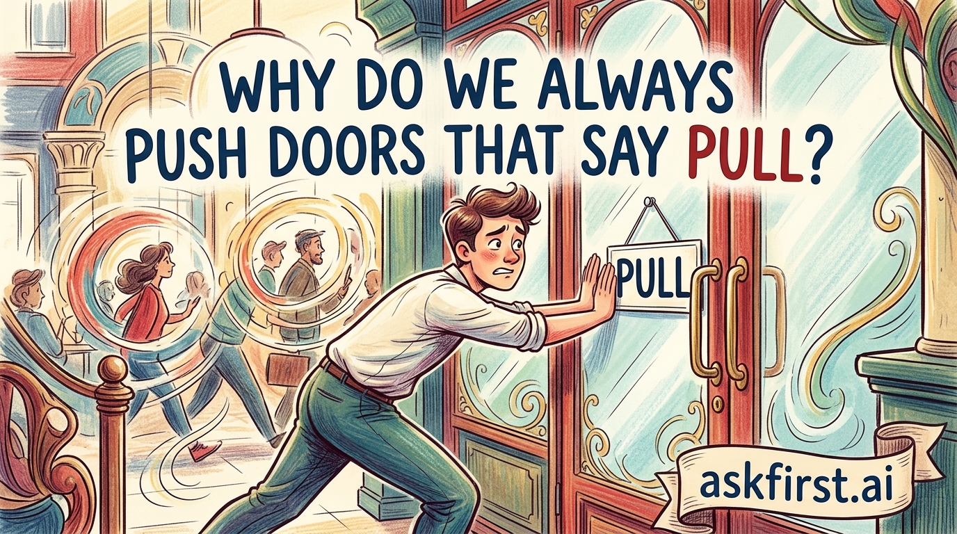 Why do we always push doors that say pull? Why do we always push doors that say pull?