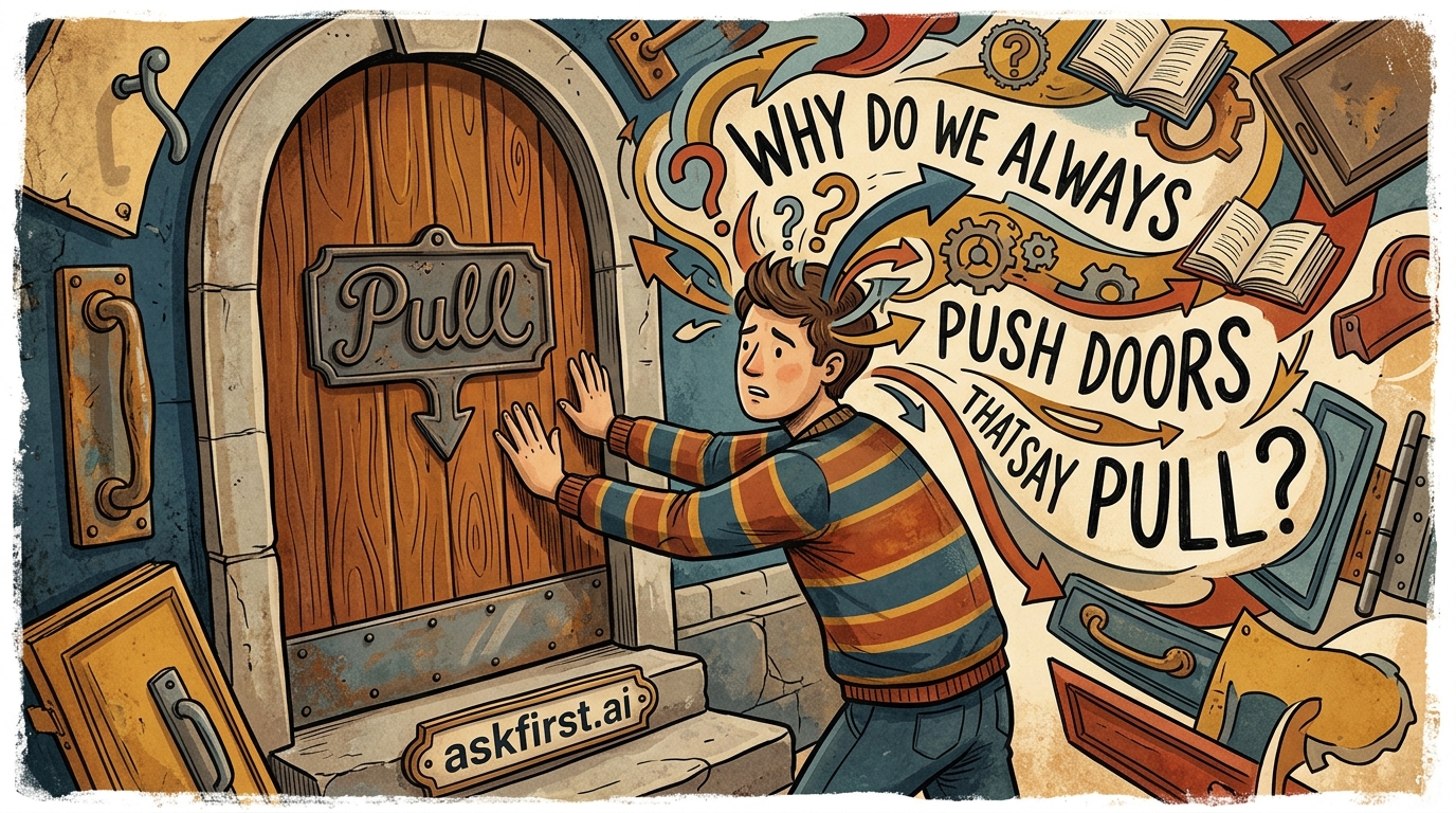 Why do we always push doors that say pull? Why do we always push doors that say pull?