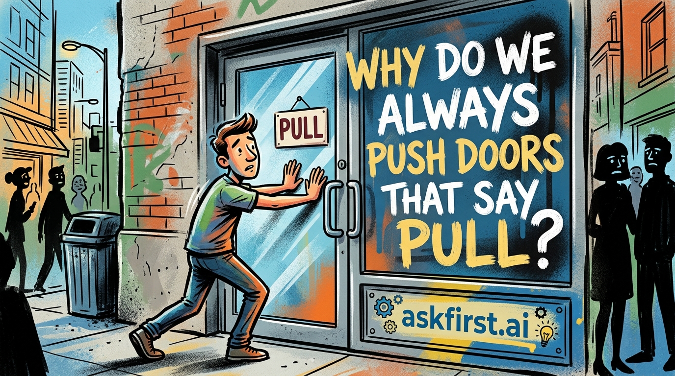Why do we always push doors that say pull? Why do we always push doors that say pull?