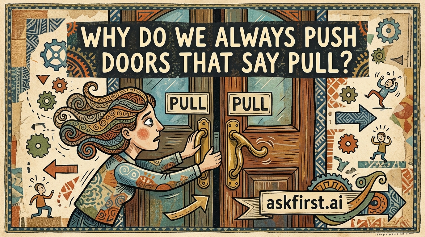 Why do we always push doors that say pull? Why do we always push doors that say pull?