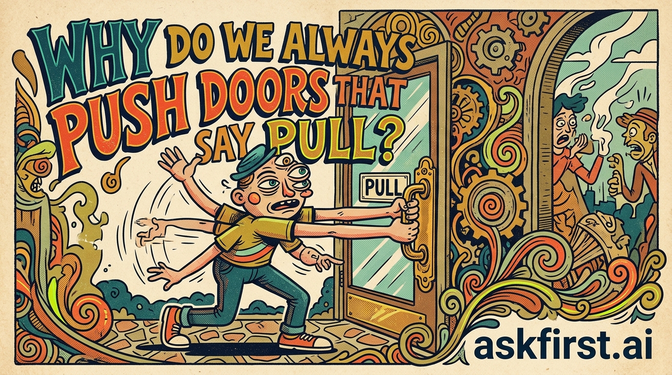 Why do we always push doors that say pull? Why do we always push doors that say pull?