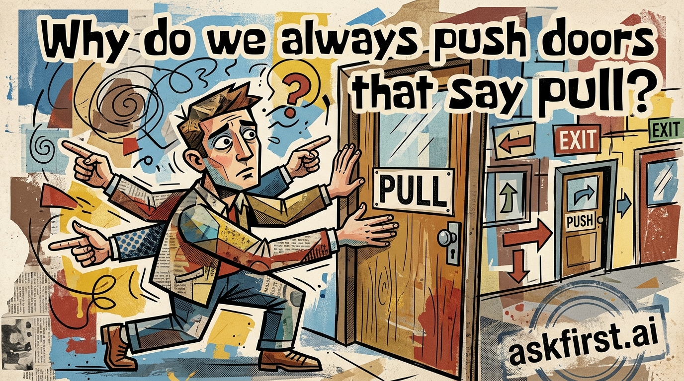 Why do we always push doors that say pull? Why do we always push doors that say pull?