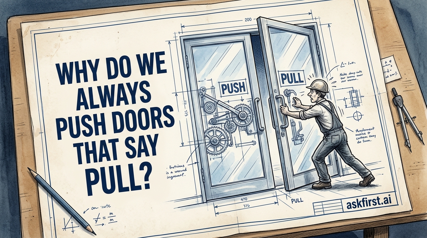 Why do we always push doors that say pull? Why do we always push doors that say pull?