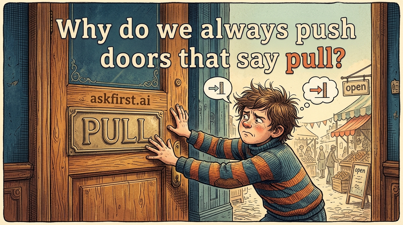 Why do we always push doors that say pull? Why do we always push doors that say pull?
