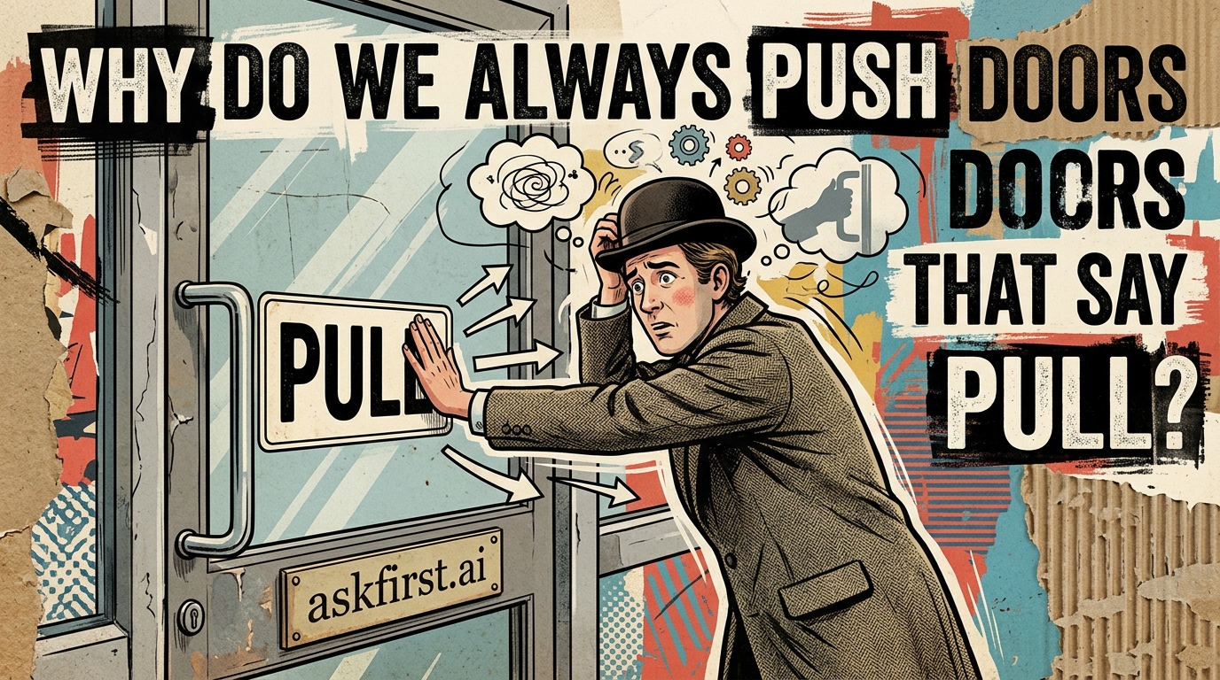 Why do we always push doors that say pull? Why do we always push doors that say pull?