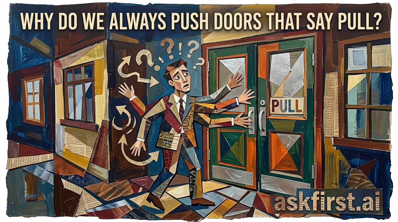 Why do we always push doors that say pull? Why do we always push doors that say pull?