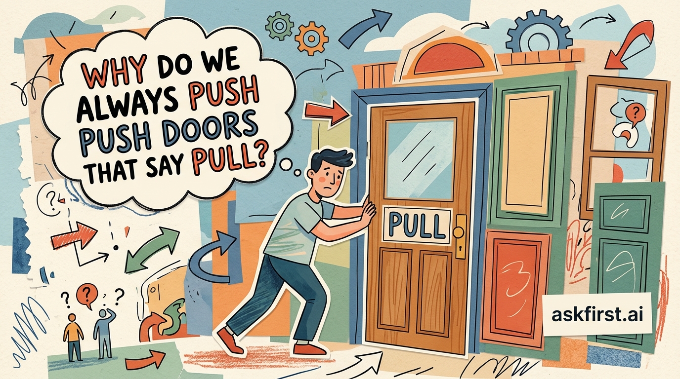 Why do we always push doors that say pull? Why do we always push doors that say pull?