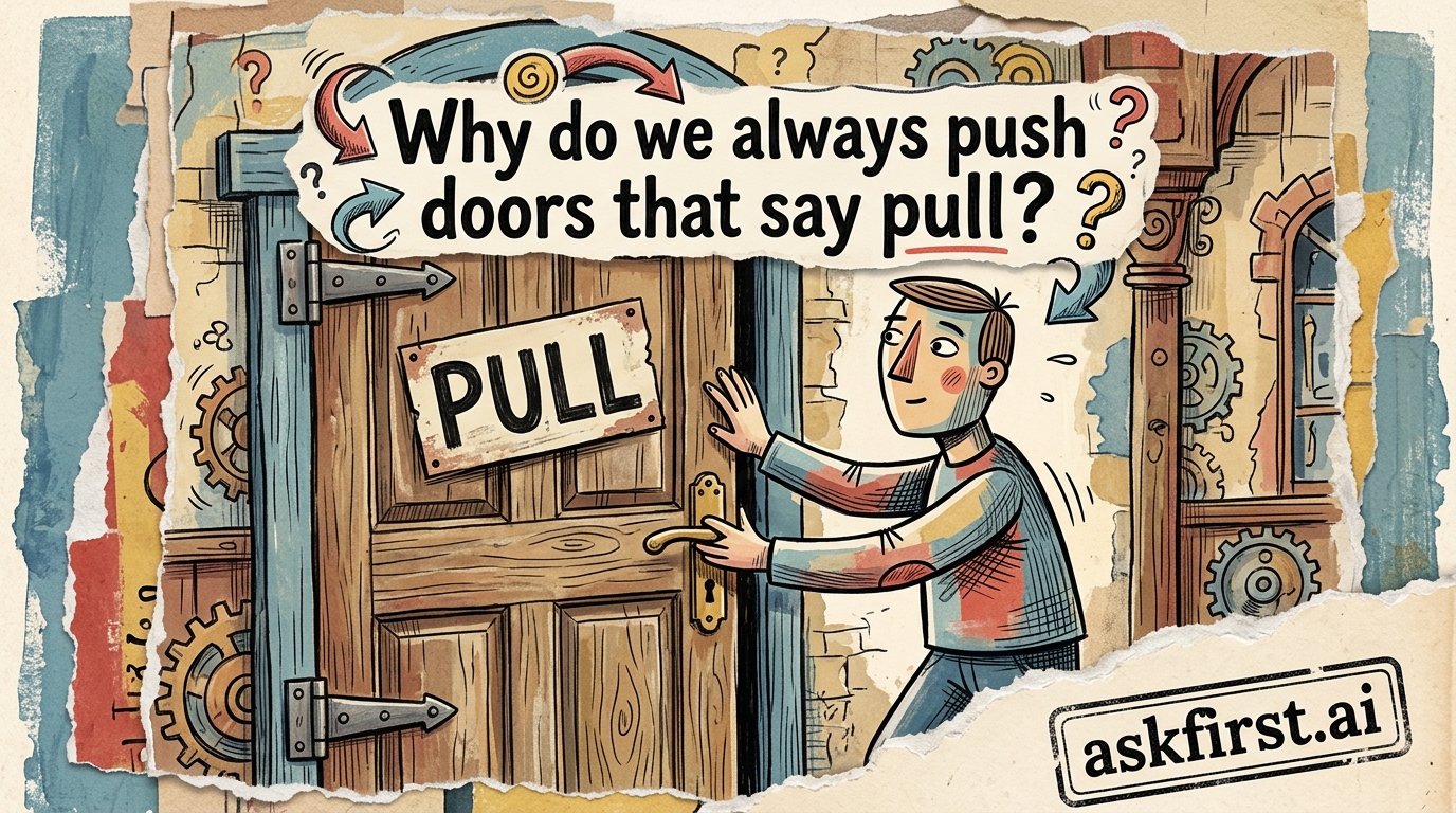 Why do we always push doors that say pull? Why do we always push doors that say pull?