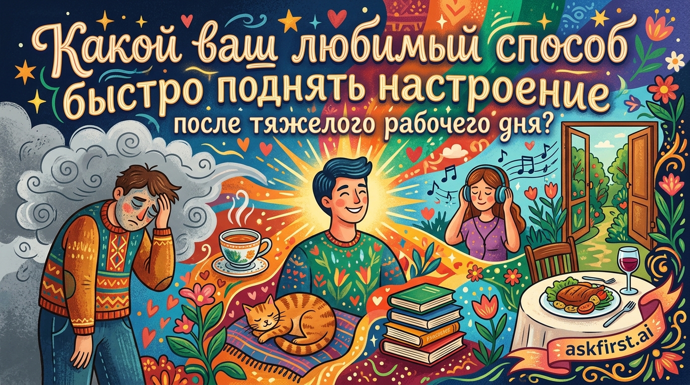 Какой ваш любимый способ быстро поднять настроение после тяжелого рабочего дня? Какой ваш любимый способ быстро поднять настроение после тяжелого рабочего дня?