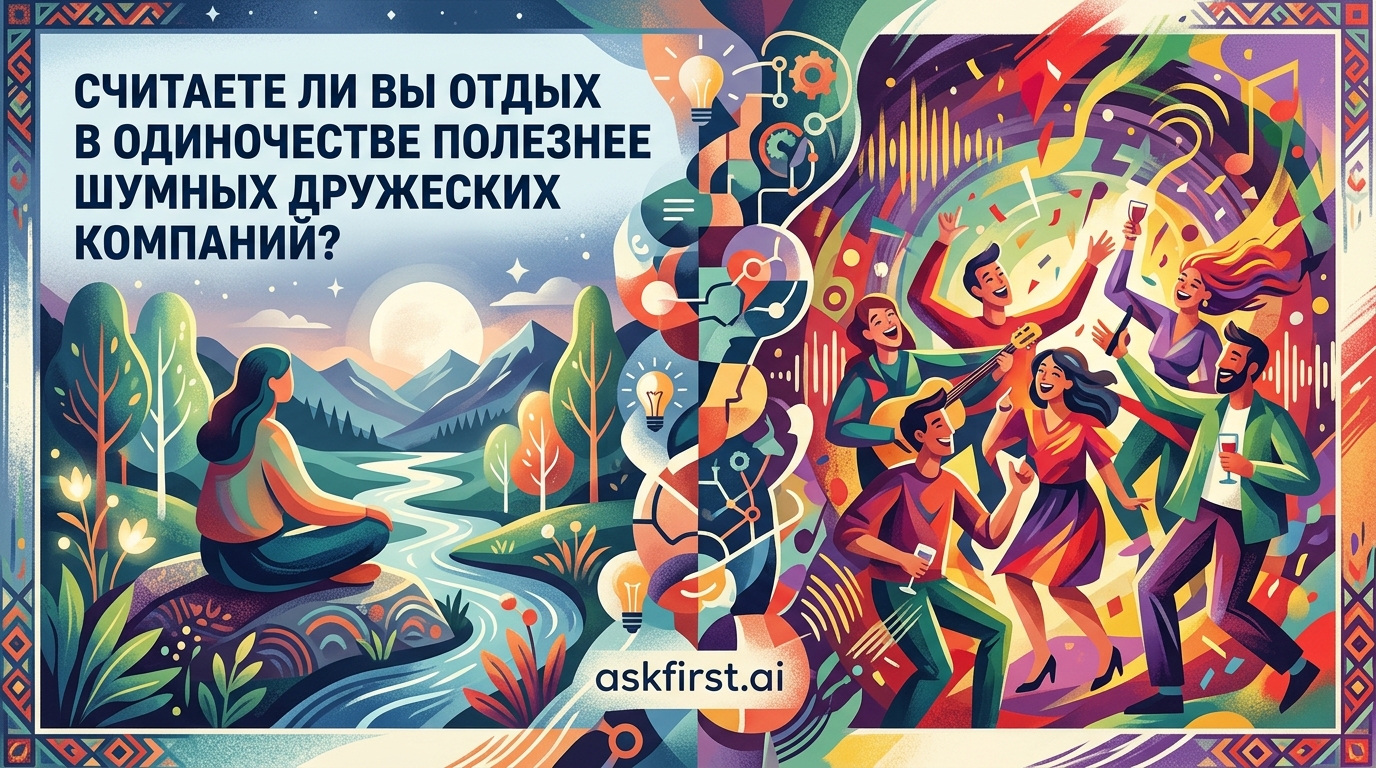 Считаете ли вы отдых в одиночестве полезнее шумных дружеских компаний? Считаете ли вы отдых в одиночестве полезнее шумных дружеских компаний?